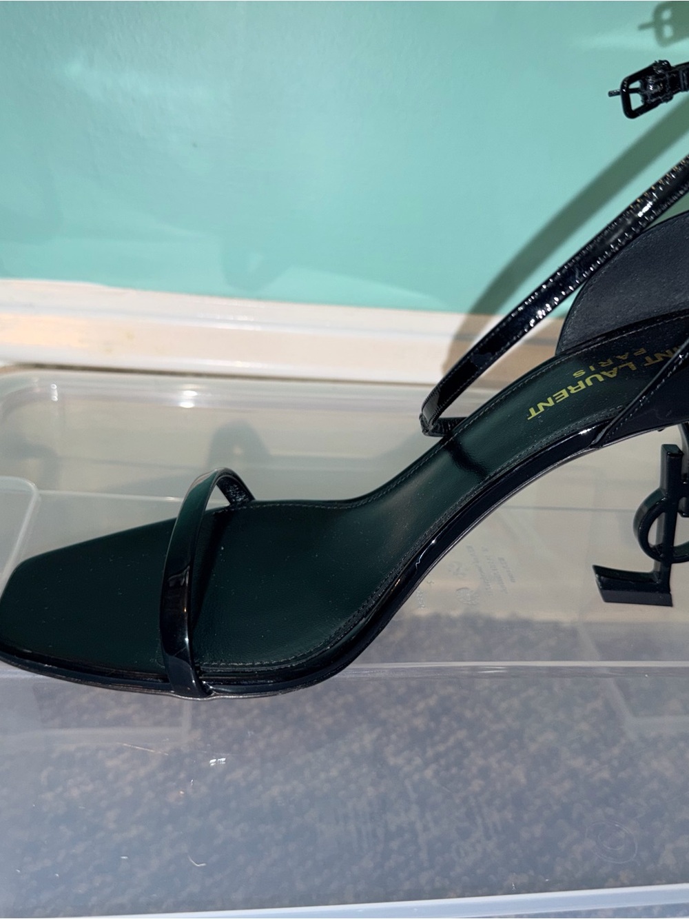 Saint Laurent Glossy Black Patent Ankle-Strap Heels - Picture 8 of 16